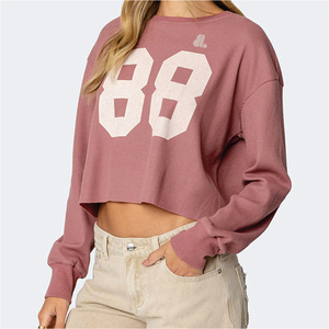 Sweat-shirt à col rond pour femme, manches longues, uni, décontracté, avec broderie doublée en tissu éponge 300g, idéal pour l'hiver - Product Image 4