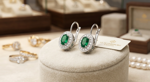 Natural Green Oval <b>Emerald</b> Inclusion Fine Luxury Christian <b>Stud</b> Earrings 925 Silver Rhodium Plated Women Jewelry Wedding Party - Product Image 5