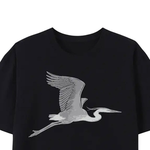 Camiseta de Manga Corta con Cuello Redondo Negra para Hombre con Estampado de Garza, Corte Regular, Jersey de Algodón, Tejido de Punto Transpirable Informal - Product Image 3
