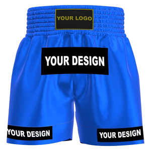 Shorts de kickboxing et de Muay Thai pour hommes, couleur bleue, taille haute élastique, longueur genou, anti-humidité, vêtements d'arts martiaux - Product Image 1