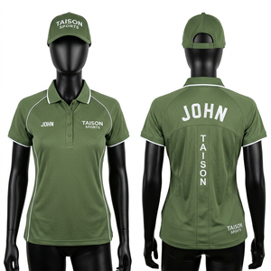 Maillot de golf pour femmes, qualité supérieure, 180 GSM, polyester piqué respirant, vert olive, bordure blanche, design à panneaux, broderie personnalisée, impression de logo - Product Image 1