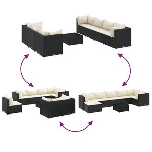 Ensemble de 7 chaises longues de patio noires avec coussins blanc crème, mobilier de jardin élégant - Product Image 6