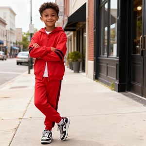 วัสดุผ้าริบ มีแถบรัดเอว กางเกงเอวยางยืด ปรับขนาดได้ ชุดสองชิ้น ชุดใส่ประจำวัน ชุดไปโรงเรียน ชุดใส่กลางแจ้ง - Product Image 3