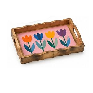 Plateau de service en bois avec motif géométrique en forme de cœur rose, usage résidentiel, finition laquée - Product Image 6