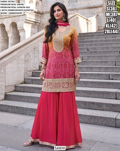 SAKHI Salwar Kameez en Soie Véritable Premium avec Dupatta Brodé, Longueur au Sol, Séchage Rapide, Traditionnel pour Femmes Inde Pakistan - Product Image 1