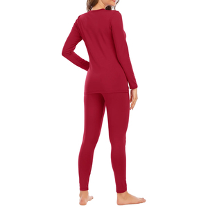 Sous-vêtements thermiques longs pour femmes, couche de base hivernale en polaire, 100% coton, col rond, tricoté, respirant, usage quotidien - Product Image 3