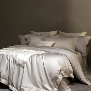 Parure de lit de luxe en coton à longues fibres brodé, 4 pièces, avec garniture en dentelle, pour hôtels et maisons, vente en gros, directement de l'usine - Product Image 5