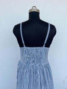 Vestido Maxi de Algodón a Rayas Azules y Blancas para Mujer, con Tirantes Ajustables, Botones al Frente, Espalda Fruncida y Escote Corazón, Vestido de Verano - Product Image 5