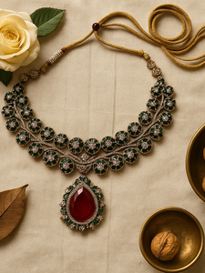 Emerald Royale <b>Ruby</b> Drop <b>Necklace</b> Set Wedding Earrings Designer India Fashion Jewelry Sets Handmade Bulk Product - Product Image 2