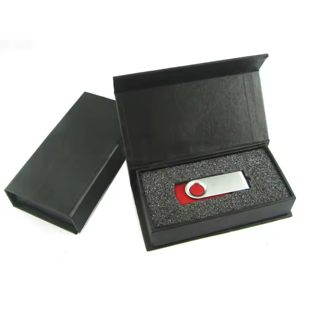 New Luxury Black Printing USB Drive Packaging Magnetic Paper Box with Sponge Insert Tray for 3C Electronic Products Protection