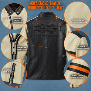 Chaqueta de Cuero para Motociclista Estilo Clásico Brando para Hombre, con Logotipo Personalizado, de Piel Vacuna Premium, Resistente al Viento, para Otoño - Product Image 2