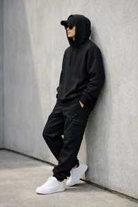 Sweat-shirt à capuche oversize pour homme, noir, 100% coton molletonné, streetwear décontracté, pull-over avec logo imprimé sur le devant, vêtement d'hiver, uni - Product Image 5