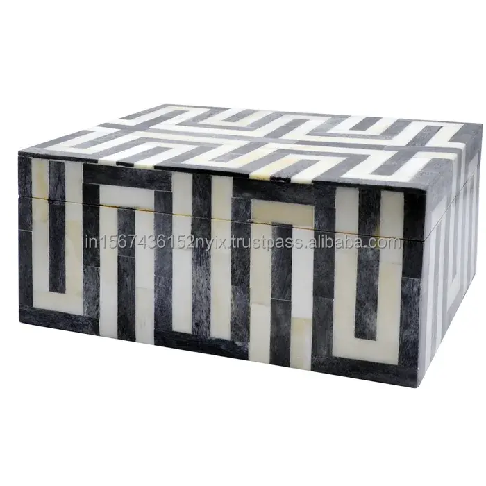Natural grey colored bone inlaid jewelry box with burning finish