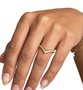 Double Chevron Diamond Ring Newest Style Diamond Ring 9K 10K Solid Yellow Gold <b>Wedding</b> Band Round Lab Grown Diamond Pave Band - Product Image 6