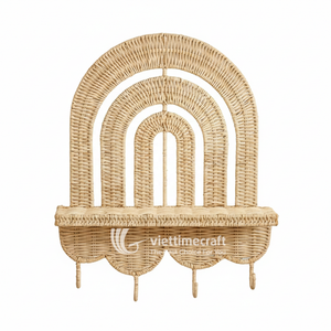 Estante de Pared Multifuncional de Mimbre Arcoíris con Ganchos Colgantes, Estantería Tejida para Cuarto de Niños, Perchero, Decoración de Pared para Habitación Infantil y Baño - Product Image 1