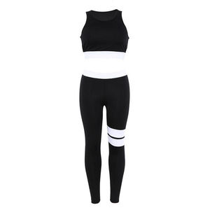 Conjunto de Yoga sin Costuras para Mujer, Top Corto con Bloques de Color Blanco y Negro, Leggings de Cintura Alta, Estilo Racerback, Ropa Deportiva de Dos Piezas - Product Image 1