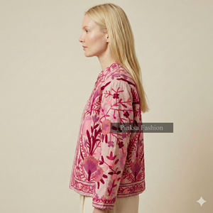 Fait main, esthétique bohème, brodé, velours bleu, coton d'automne, séchage rapide, respirant, écologique, luxe pour femme, motif floral - Product Image 3