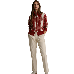 Chaqueta de punto jacquard para mujer, con cremallera frontal, patrón geométrico, manga larga, cómoda, informal, para otoño e invierno, uso diario - Product Image 3