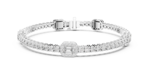 Ensemble de bracelets tennis classiques en or blanc 18 carats plaqué rhodium, sertis de diamants taille émeraude cultivés en laboratoire et d'un halo de diamants, certifié par une tierce partie - Product Image 2