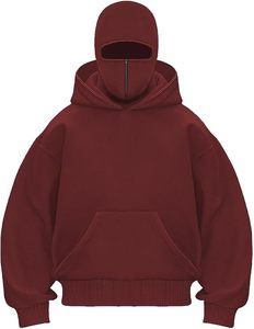 Nouvelle Arrivée : Sweat à Capuche Balaclava Sur Mesure 100% Coton Polaire, Coupe Oversize Épaules Tombantes, Style Streetwear avec Poche, Fermeture Éclair, Motif Uni - Product Image 5