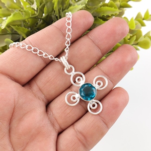 925 Sterling Silver Wholesale <b>Crystal</b> Pendant <b>Healing</b> Blue Apatite Pendant Round Shape Faceted Cut With Bezel Setting Gemstones - Product Image 5