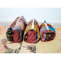 Pochette de maquillage vintage à motif de pompons, écologique, douce, grande capacité, logo personnalisé, coton Kantha, fermeture éclair, Rajasthan