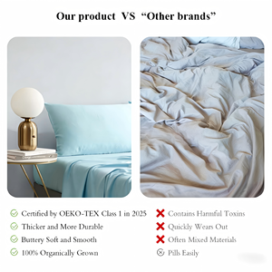 100% Bamboo Satin Custom Bedding Set Modern <b>Flat</b> <b>Fitted</b> <b>Sheet</b> Sets - Product Image 4