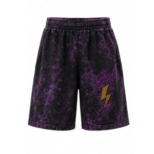 Pantalones Cortos Morados Tie-Dye para Hombre con Logotipo de Corona de Rayo Bordado, Cintura Elástica, Estilo Urbano, Transpirables - Product Image 2