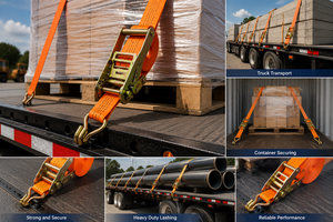 Correa de Amarre con Trinquete de 38 mm, 1500 kg, Ganchos en J, Cinta de Poliéster Resistente al Desgaste para un Transporte Seguro de Carga en Remolques - Product Image 2