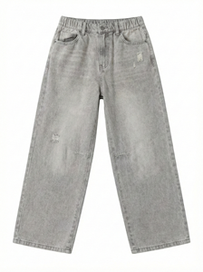 Jean en denim 100% coton, grande taille, coupe slim, ample, droite, taille élastique, doux, respirant, bleu délavé, blanc, clair, moyen - Product Image 4