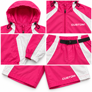 Conjunto de Chaqueta Cortavientos con Capucha Rosa y Pantalones Cortos para Mujer, Ropa Deportiva Ligera de Dos Piezas, Logotipo Personalizado, Ropa Urbana - Product Image 6