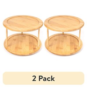 Organizzatore da Cucina Girevole in Bambù a 2 Livelli, Porta Spezie 25,5 cm Diametro x 17,5 cm - Confezione da 2 - Product Image 1