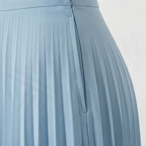 Jupe plissée en mousseline de soie bleu clair pour femme, longueur genou, taille régulière, couleur unie, élégante, toutes saisons - Product Image 5