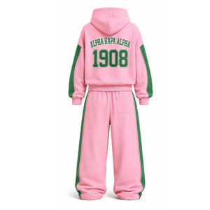 Alpha Kapa Alpha <b>Pink</b> Green Hooded Tracksuit Set Unisex Casual Full Sleeve <b>Sweatshirt</b> Pants Back Logo Letter Print High Street - Product Image 6