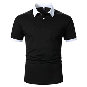 <b>Men's</b> <b>Black</b> <b>Polo</b> Shirt Short Sleeve Knitted Solid Color Casual Regular Fit Breathable Cotton Fabric - Product Image 1