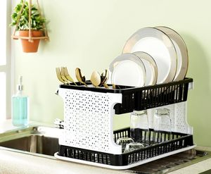 Escurridor de platos de 2 niveles para encimera de cocina, escurridor de plástico PP, soporte para cubiertos, accesorios para escurrir, kit organizador de cocina - Product Image 5