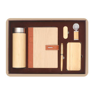 Liviya Luxury Wooden PU Leather Business <b>Gift</b> <b>Set</b>-Personalized Digital Printing Notebook Water Bottle Customized Color-Christmas - Product Image 1