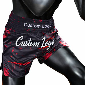 Pantalones Cortos de Muay Thai Personalizados de Última Tendencia, Negros con Gráficos Rojos, Profesionales de Boxeo, Ajuste Delgado, Ligeros, Transpirables, Premium - Product Image 6