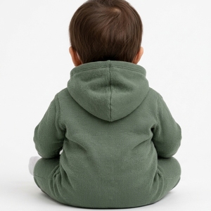 Conjunto de mono con capucha para bebé, mono de manga larga de color sólido con capucha y bolsillo, traje informal lindo para bebé y niño pequeño, traje de invierno - Product Image 6