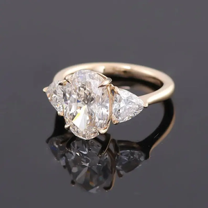 Bague de fiançailles en diamant de laboratoire IGI, diamant taille ovale et taille triligne, bague en or 14 carats, bijoux de mariage trilogie, fabricant sur mesure - Product Image 2