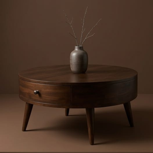 Modern Round Wooden <b>Coffee</b> <b>Table</b> with Storage Drawer Mid Century Living Room Furniture - Product Image 2