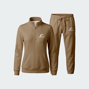 Conjunto Deportivo de Mujer de Primera Calidad, 100% Algodón, Invernal, Casual, con Patrón Sólido, Cierre de Cremallera de un Cuarto, Talla Grande - Product Image 4
