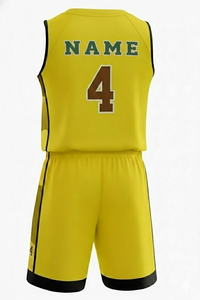 Custom Yellow Basketball Jersey Set Sleeveless V-Neck Moisture Wicking Unisex Adult Team Name Print Sublimated Athletic Wear - Product Image 1