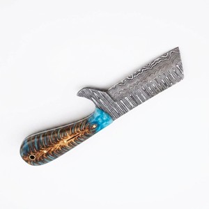 Couteau de chasse et d'extérieur à lame fixe en acier de Damas, modèle Western Bull Cutter, avec manche en résine de cône de pin, pour la chasse, le EDC et le camping - Fabricant - Product Image 4