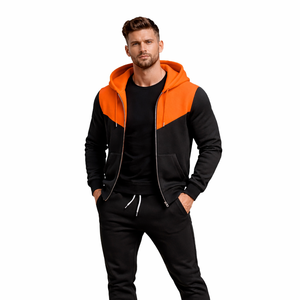 ชุดวอร์มมีฮู้ดสีดำส้มสำหรับผู้ชาย ทรงสลิมฟิต แจ็คเก็ตซิป กางเกงจ็อกเกอร์ ชุดกีฬาลำลอง ชุดออกกำลังกาย - Product Image 4