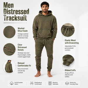 Chándal para hombre con efecto desgastado, material cómodo, detalles con efecto de desgaste y ajuste flexible para uso diario en la calle. - Product Image 6