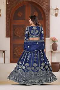 Ramdev Trading Butterfly Net Lehenga Choli Bleu marine Blanc ivoire Vin traditionnel Mariage Célébrations festives Recyclé - Product Image 2