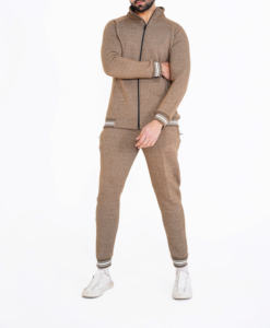 Men's Brown Tracksuit Full Sleeve Casual Autumn Wear <b>Polyester</b> Cotton Joggers Set with Side Pockets Stand Collar Zipper Fly - Product Image 6