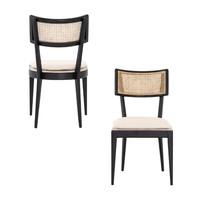 Chaise de jardin en bois de style mid-century avec dossier en rotin et assise rembourrée, chaise d'appoint de style antique pour la maison et l'hôtel