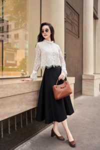 Jupe midi évasée noire élégante et moderne pour femme, taille haute, style tailleur, décontractée, pour le bureau, fournisseur ODM OEM RYAN - Product Image 5